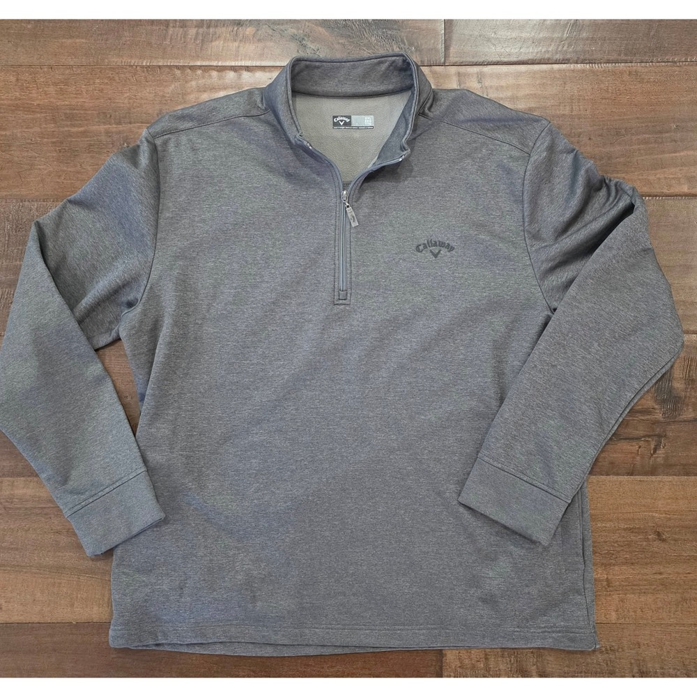 Callaway Mens XXL Gray Heather Fleece Lined Quarter Zip Golf  Pullover Sweater